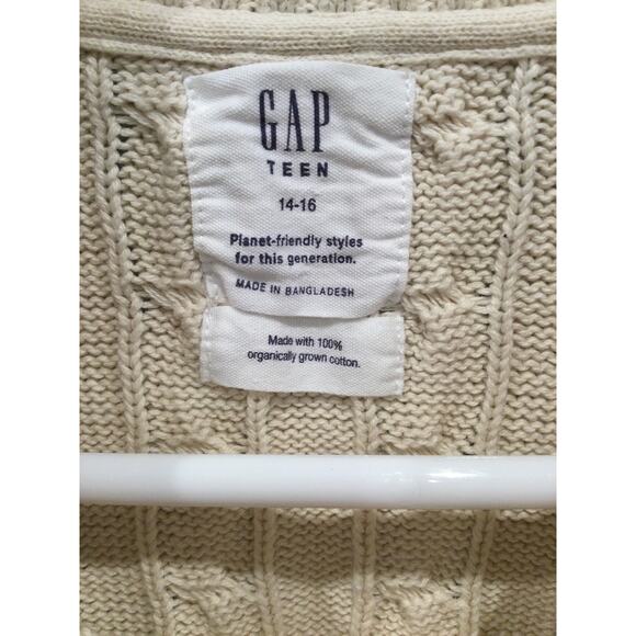 Gap Kids Fisherman Sweater Girl 14 16 Chunk Cable Knit Ivory Prep Organic Cotton - Picture 2 of 7